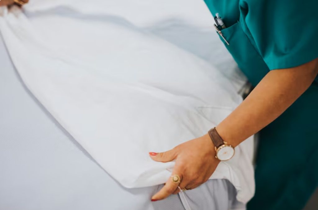 disposable bed sheets ((Shijingcheng Non-Woven Products) ; bath towels (Eliya Hotel Linen)