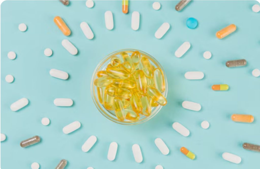 vitamin D3 and K2 soft gel capsules (Acorn Biotechnology); biotin collagen shampoo (Guogan Biotechnology)